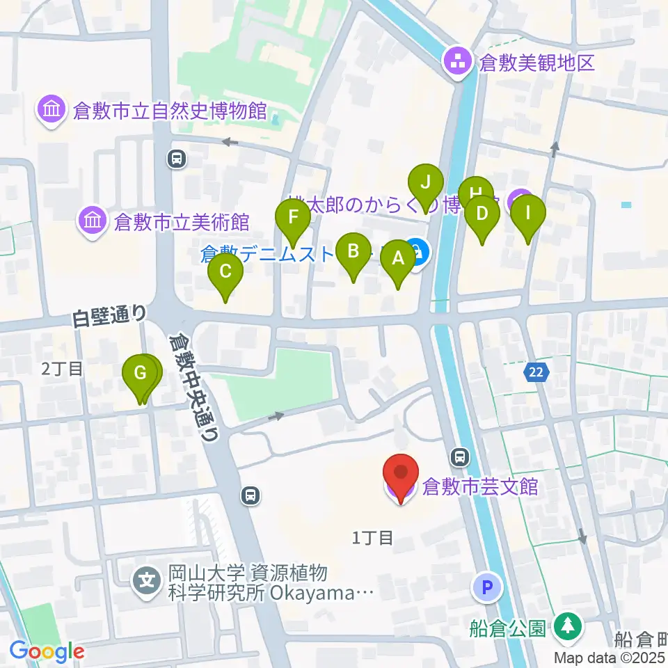 倉敷市芸文館周辺のカフェ一覧地図