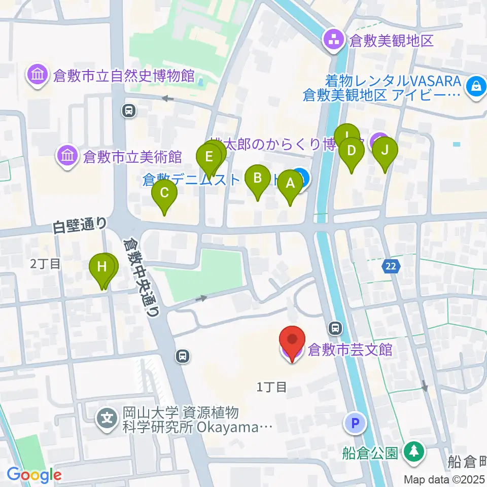 倉敷市芸文館周辺のカフェ一覧地図