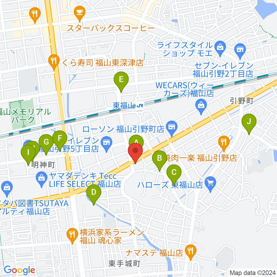 福山MUSIC FACTORY周辺のカフェ一覧地図