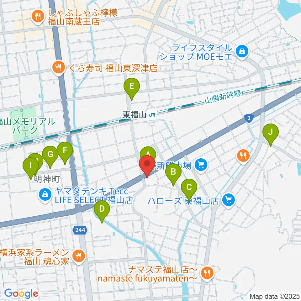 福山MUSIC FACTORY周辺のカフェ一覧地図