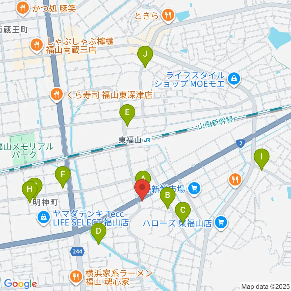 福山MUSIC FACTORY周辺のカフェ一覧地図