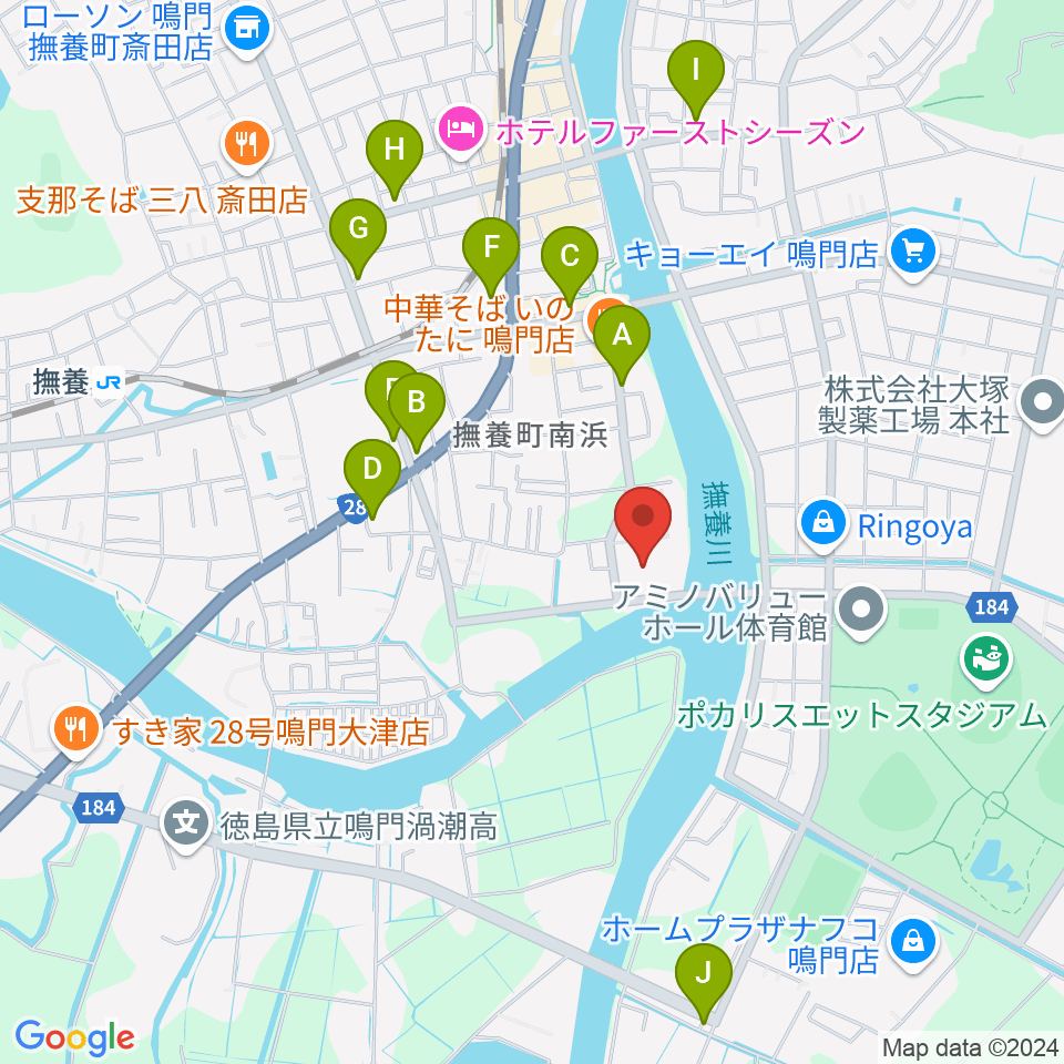 鳴門市文化会館周辺のカフェ一覧地図