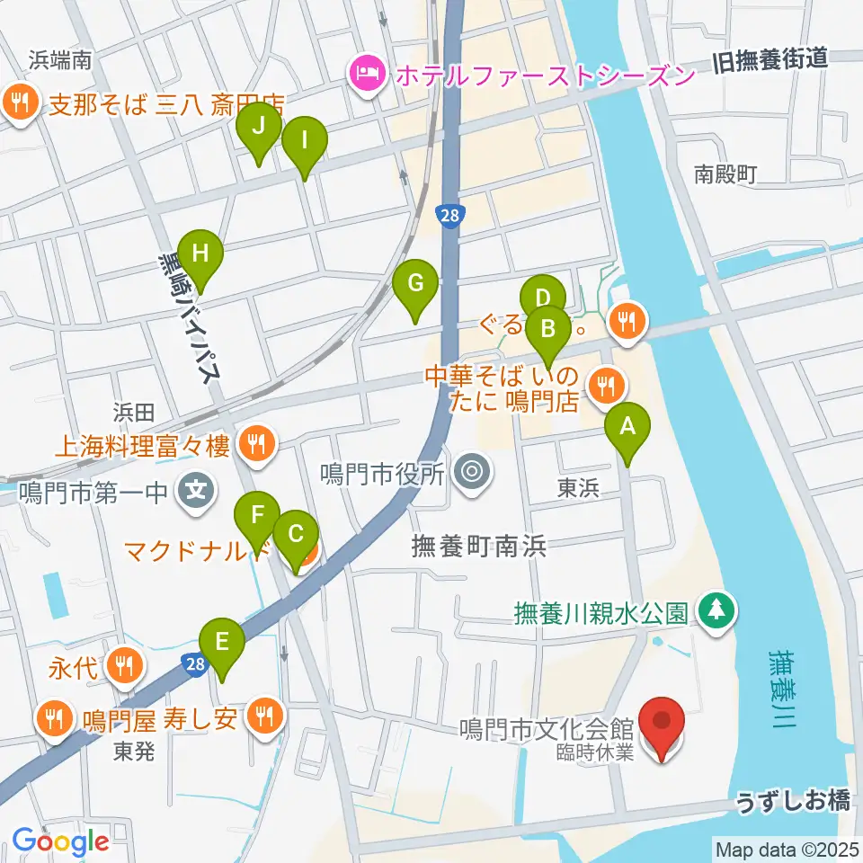 鳴門市文化会館周辺のカフェ一覧地図
