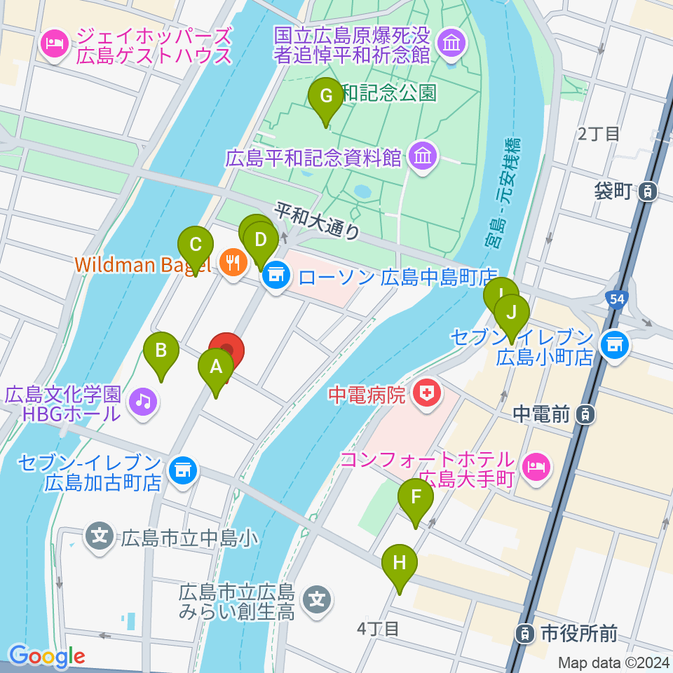 広島オーティス周辺のカフェ一覧地図