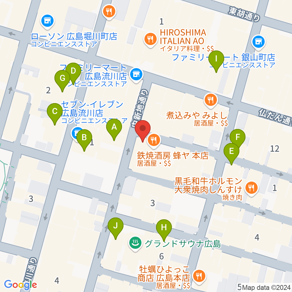 広島LIVE Cafe' Jive周辺のカフェ一覧地図