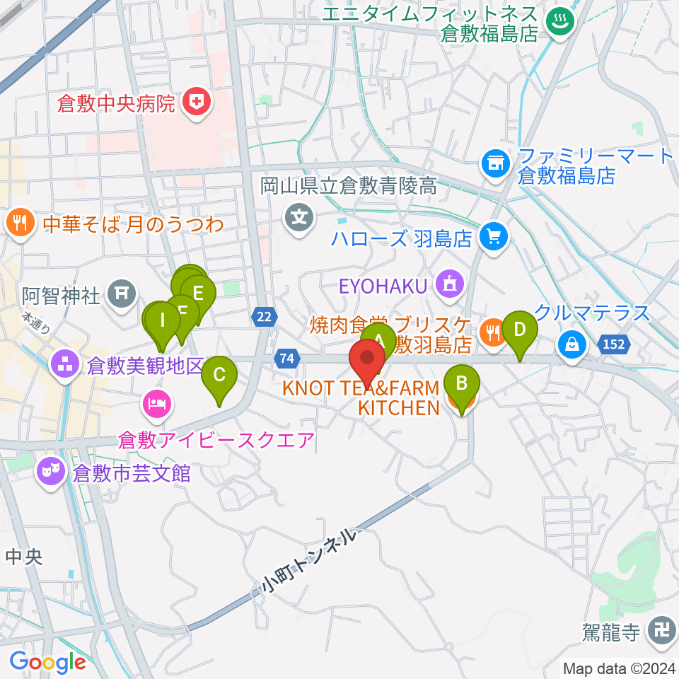 倉敷音楽舘周辺のカフェ一覧地図