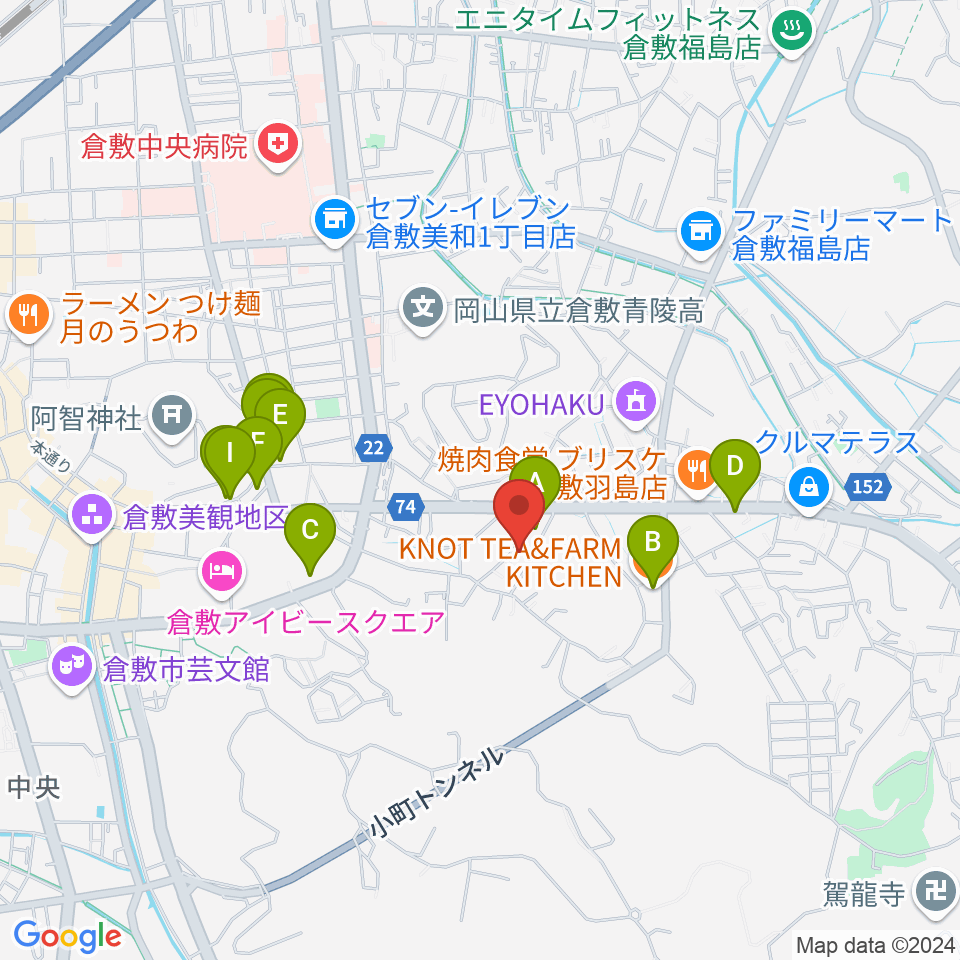 倉敷音楽舘周辺のカフェ一覧地図