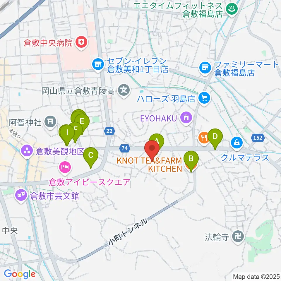 倉敷音楽舘周辺のカフェ一覧地図
