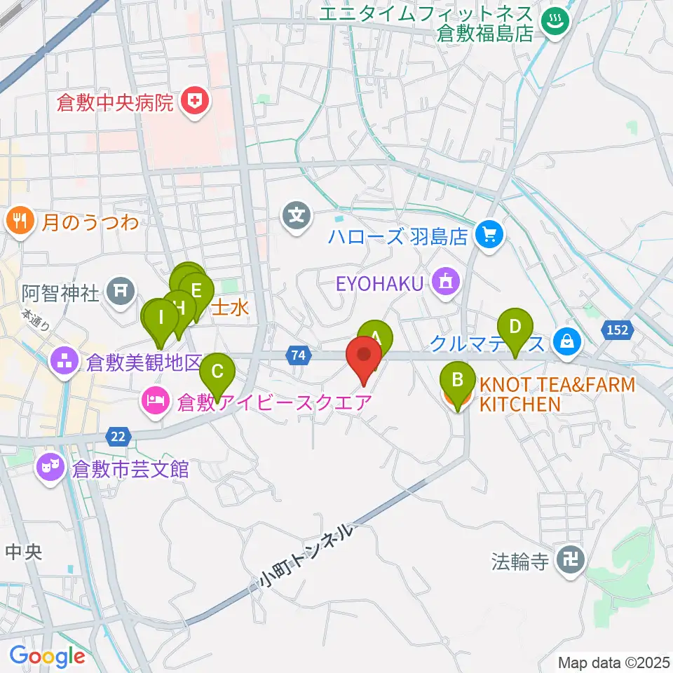 倉敷音楽舘周辺のカフェ一覧地図