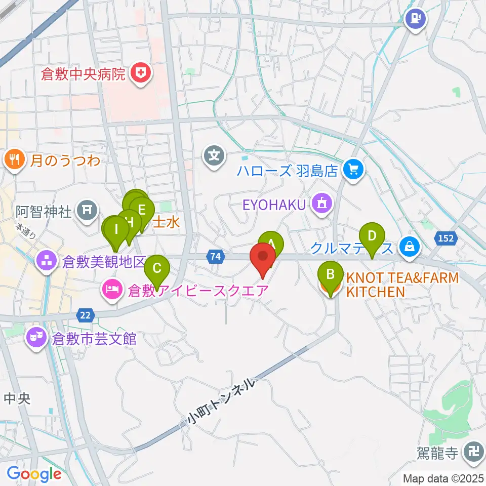 倉敷音楽舘周辺のカフェ一覧地図