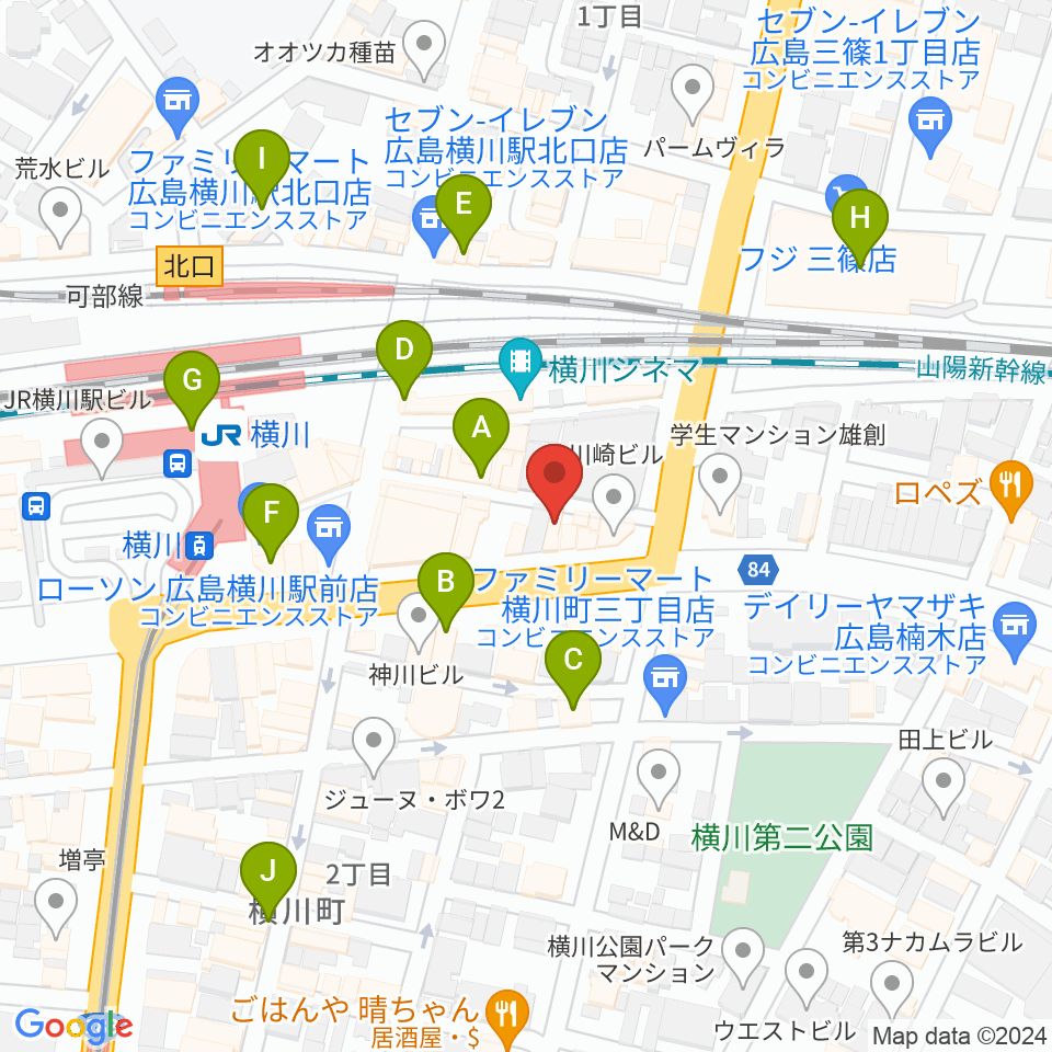 横川アップルジャム周辺のカフェ一覧地図
