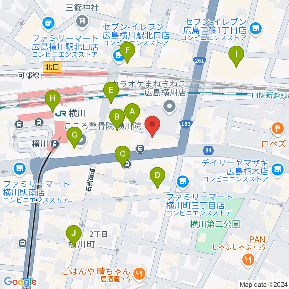 横川アップルジャム周辺のカフェ一覧地図