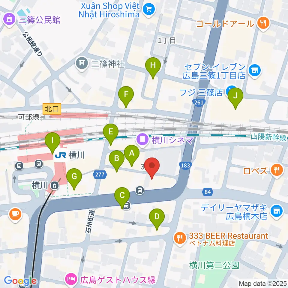 横川アップルジャム周辺のカフェ一覧地図