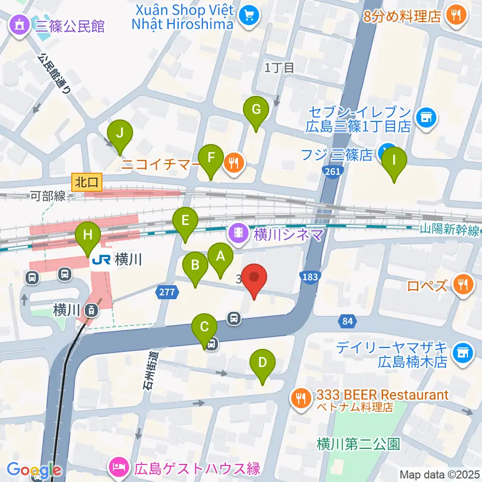 横川アップルジャム周辺のカフェ一覧地図