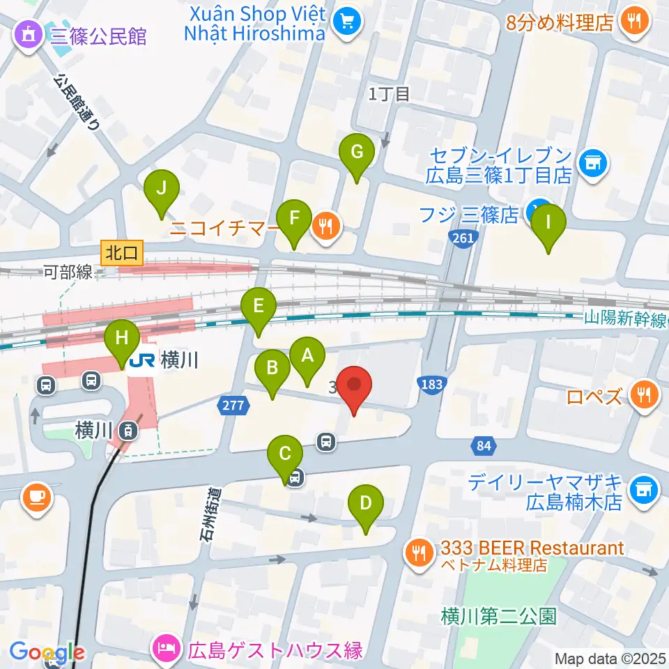 横川アップルジャム周辺のカフェ一覧地図