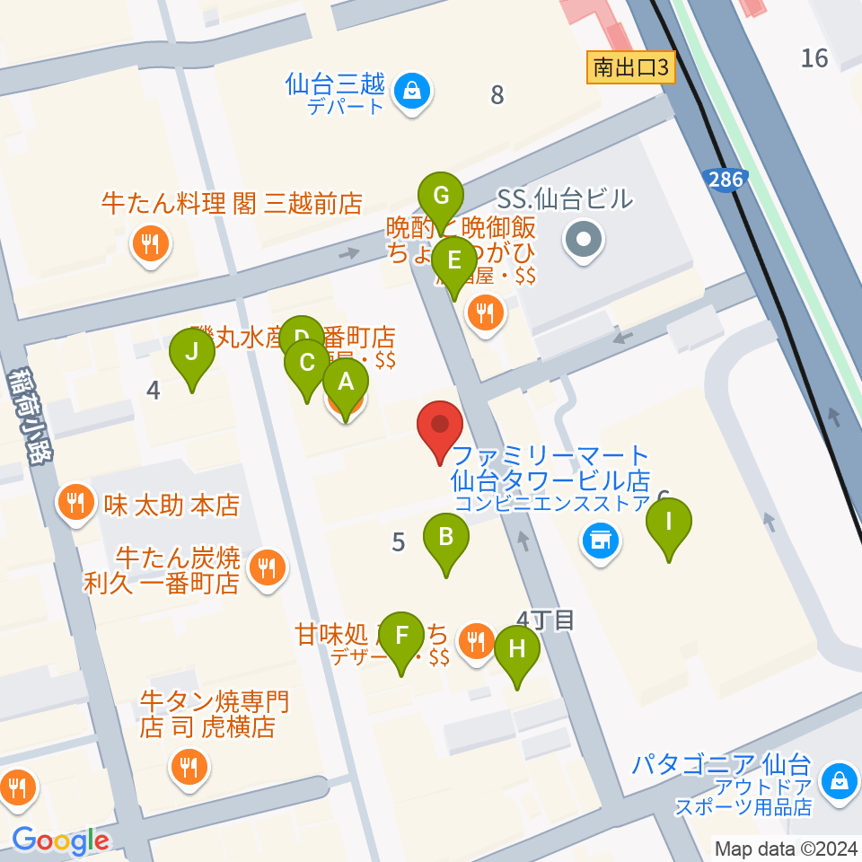 仙台KABO周辺のカフェ一覧地図