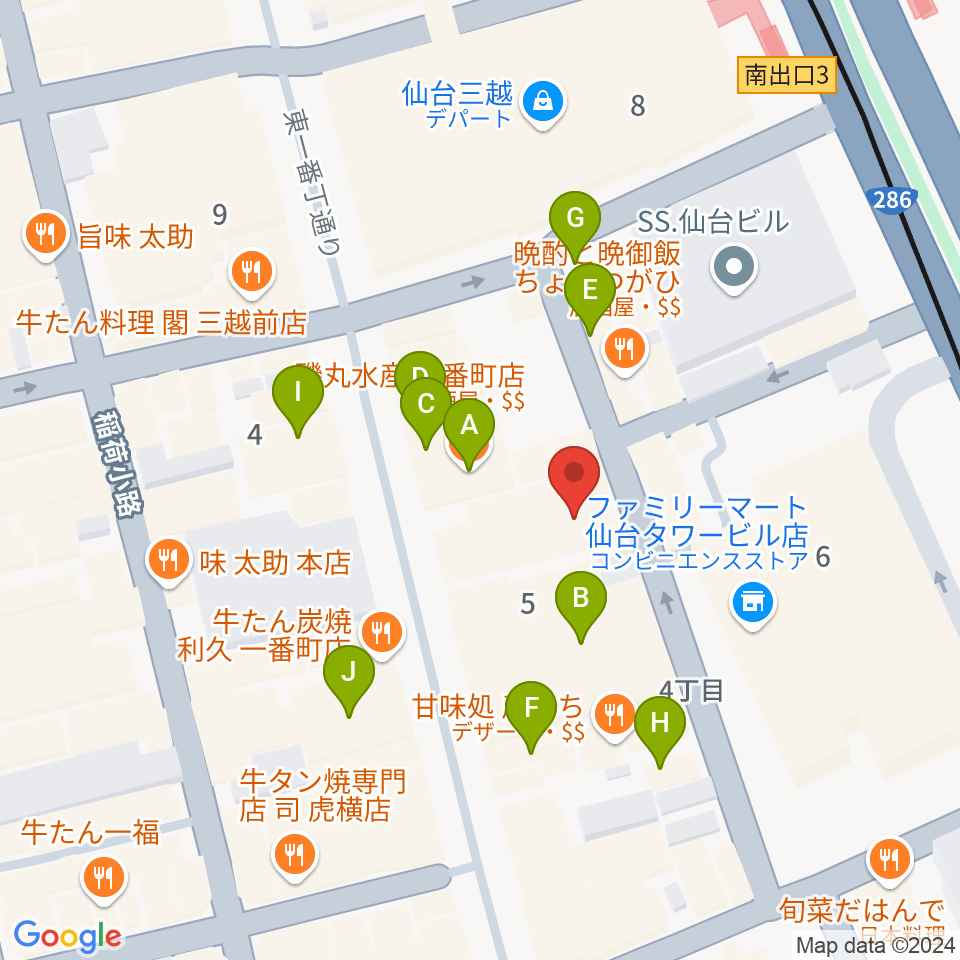 仙台KABO周辺のカフェ一覧地図