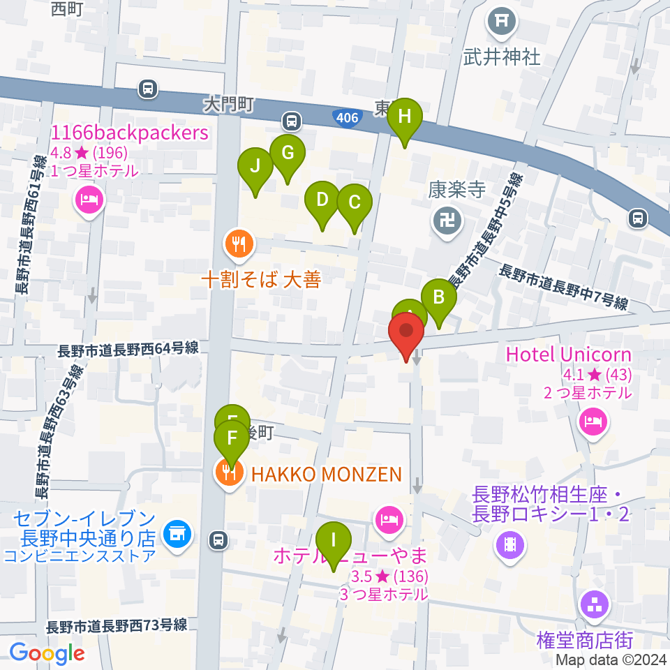 権堂ネオンホール周辺のカフェ一覧地図