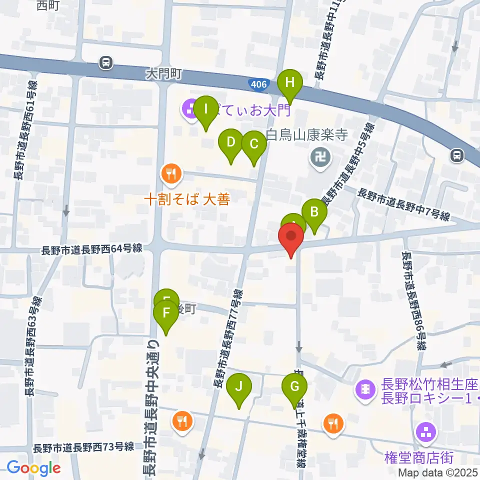 権堂ネオンホール周辺のカフェ一覧地図