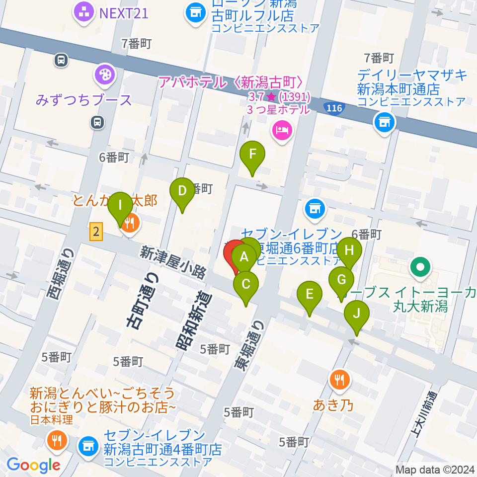 新潟GOLDEN PIGS周辺のカフェ一覧地図