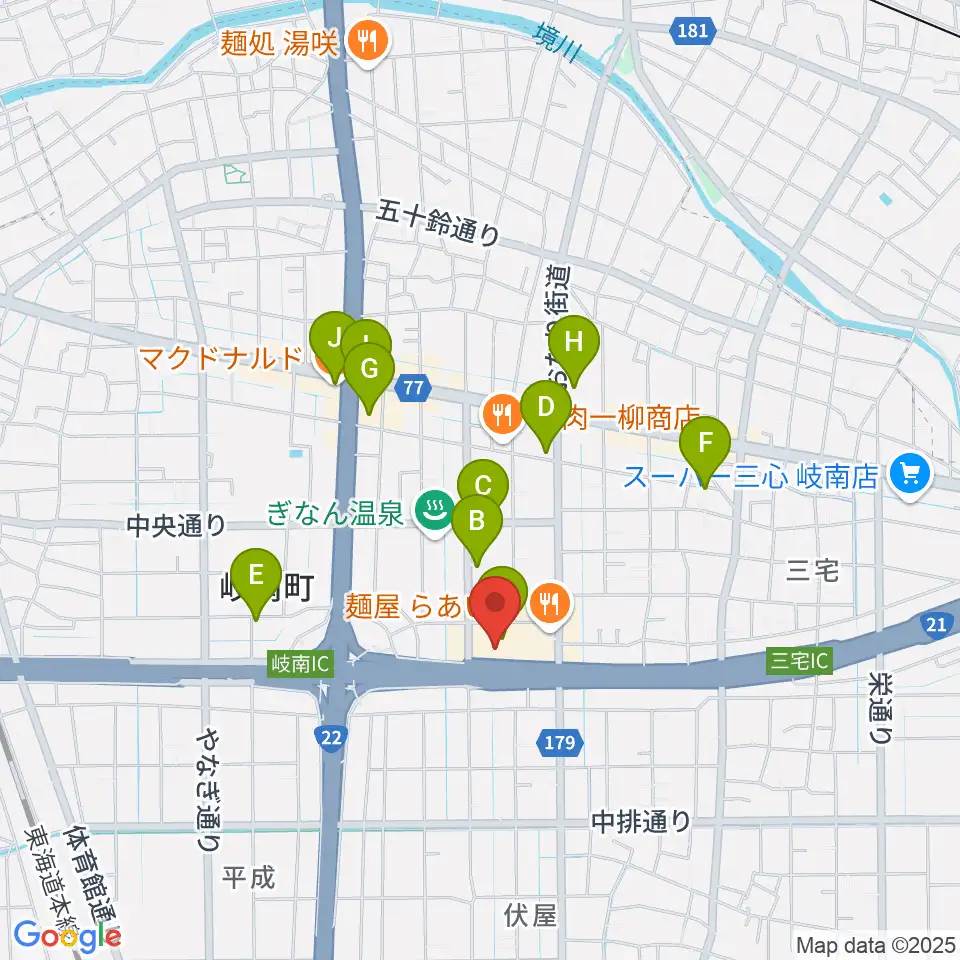 岐阜CLUB ROOTS周辺のカフェ一覧地図