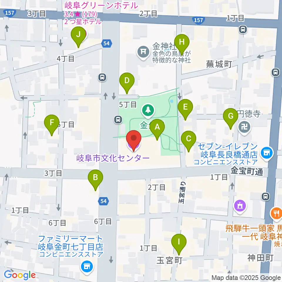 岐阜市文化センター周辺のカフェ一覧地図