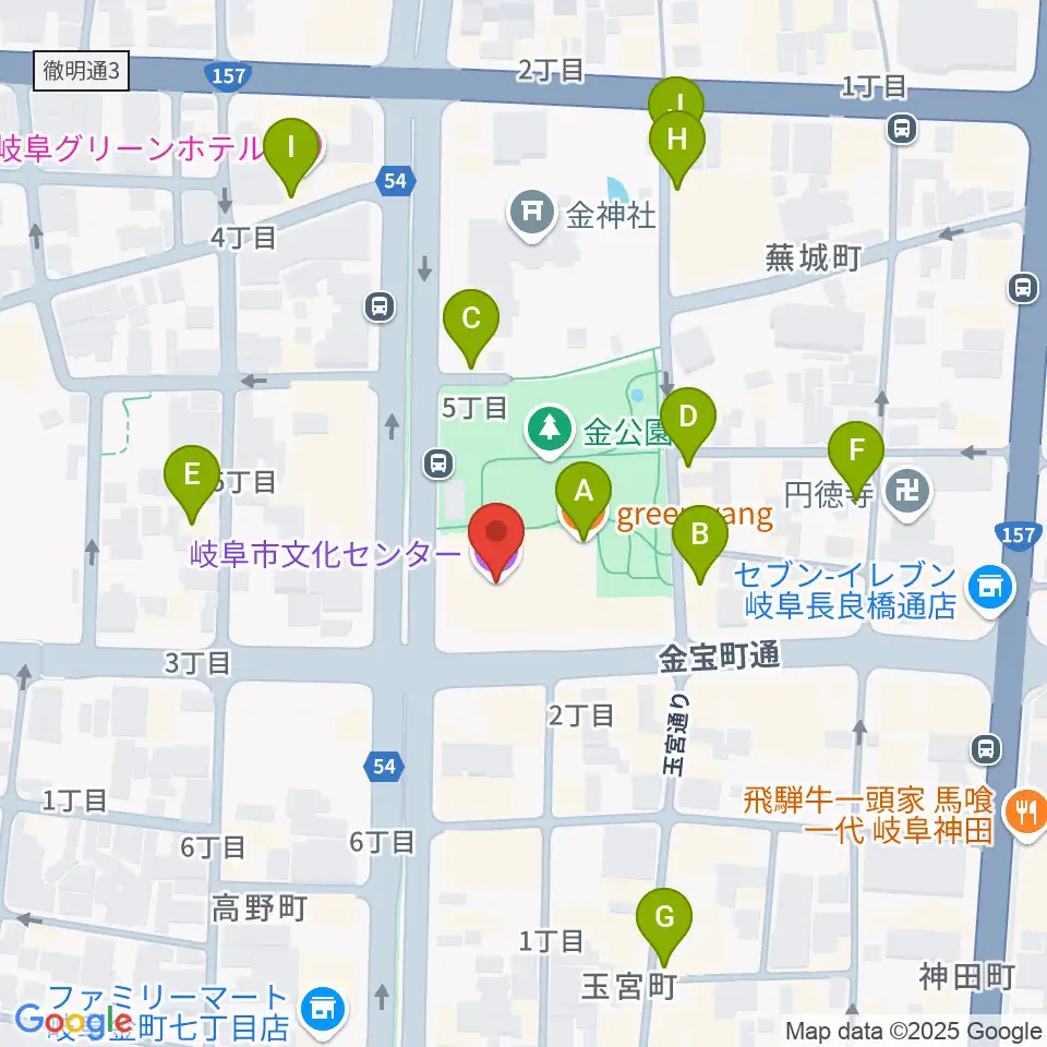 岐阜市文化センター周辺のカフェ一覧地図