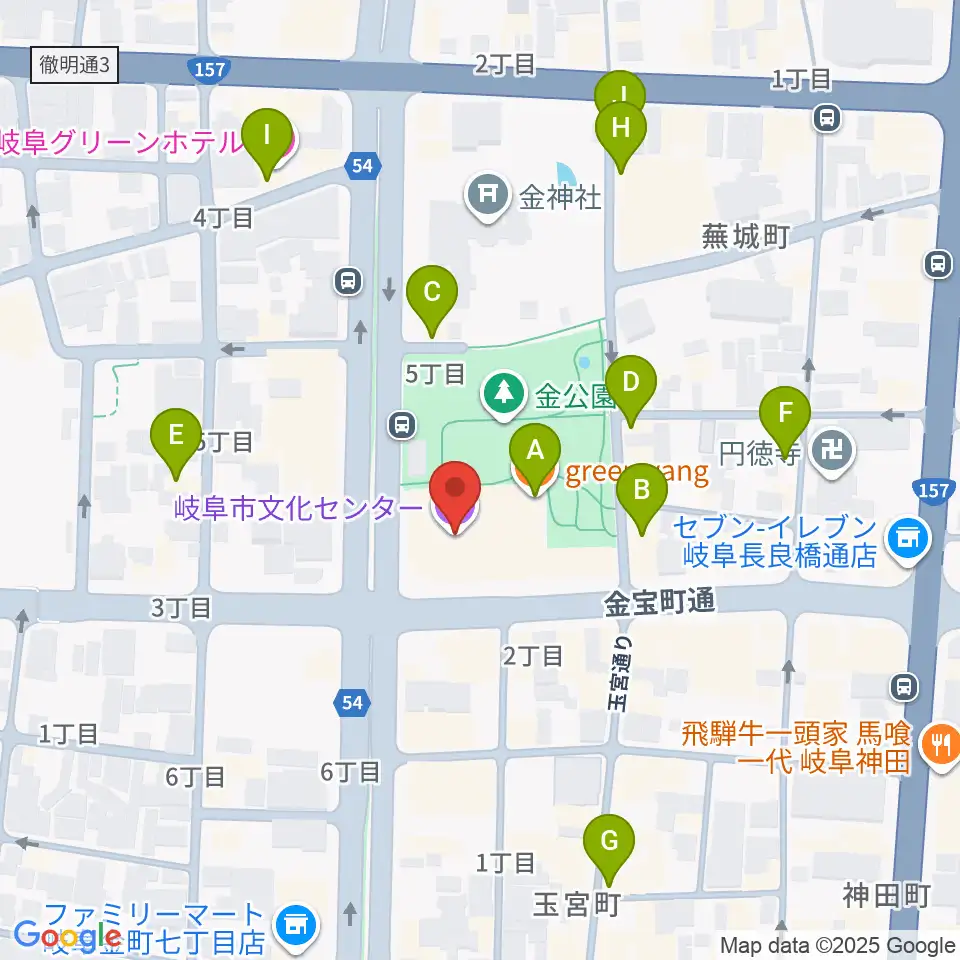 岐阜市文化センター周辺のカフェ一覧地図