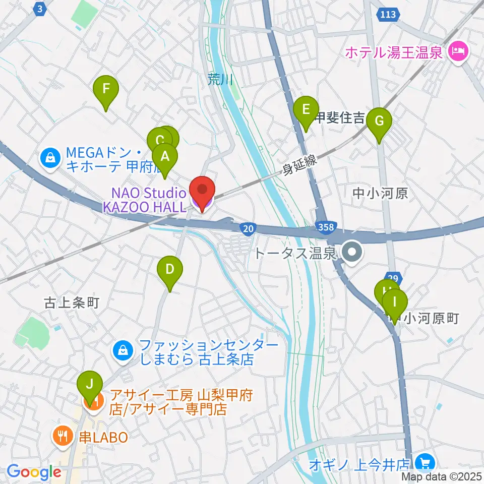 甲府カズーホール周辺のカフェ一覧地図