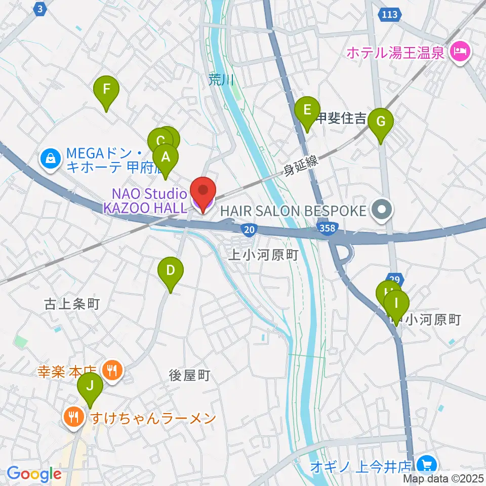 甲府カズーホール周辺のカフェ一覧地図
