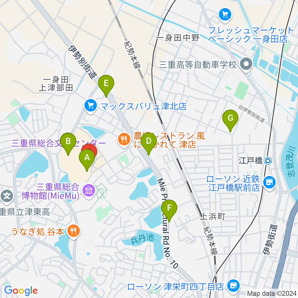 三重県総合文化センター 三重県文化会館周辺のカフェ一覧地図