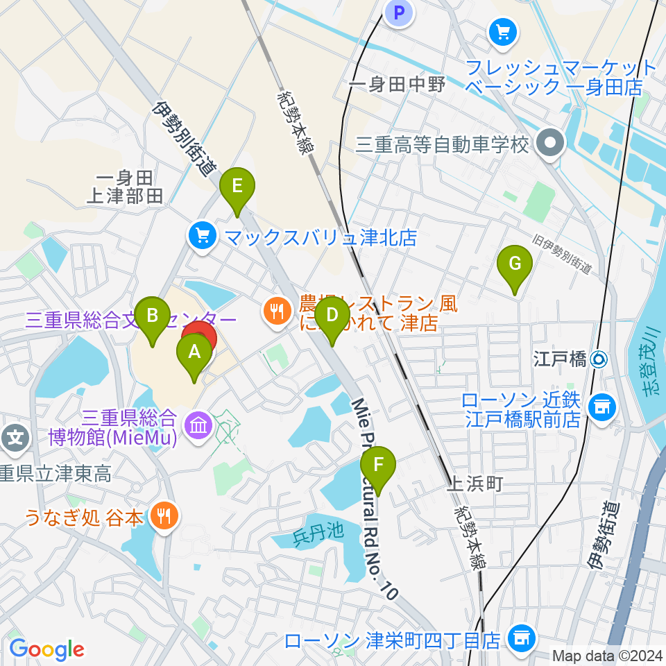 三重県総合文化センター 三重県文化会館周辺のカフェ一覧地図