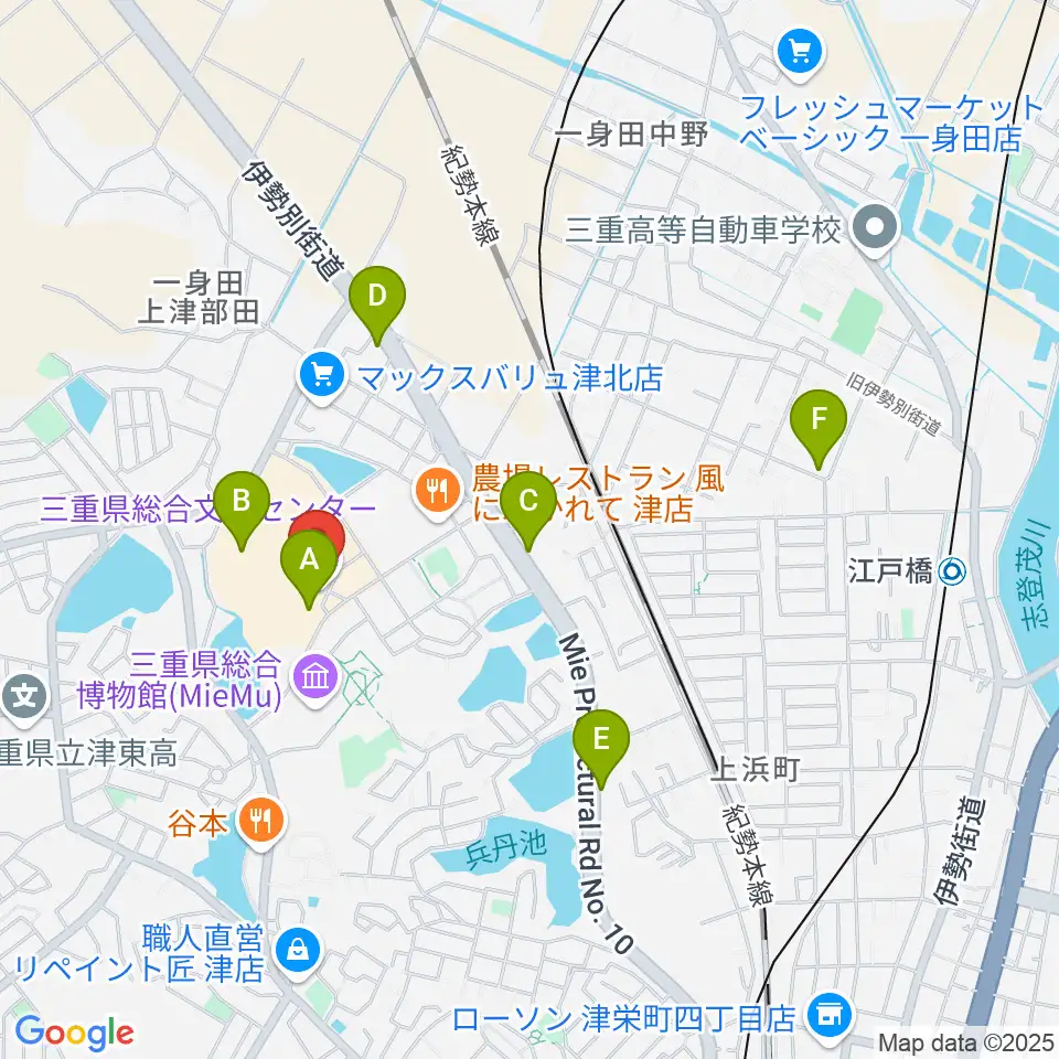 三重県文化会館周辺のカフェ一覧地図