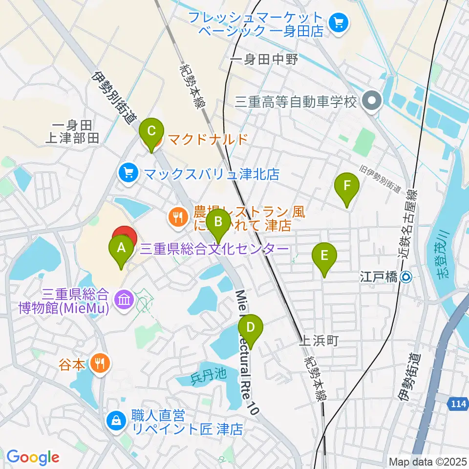 三重県文化会館周辺のカフェ一覧地図