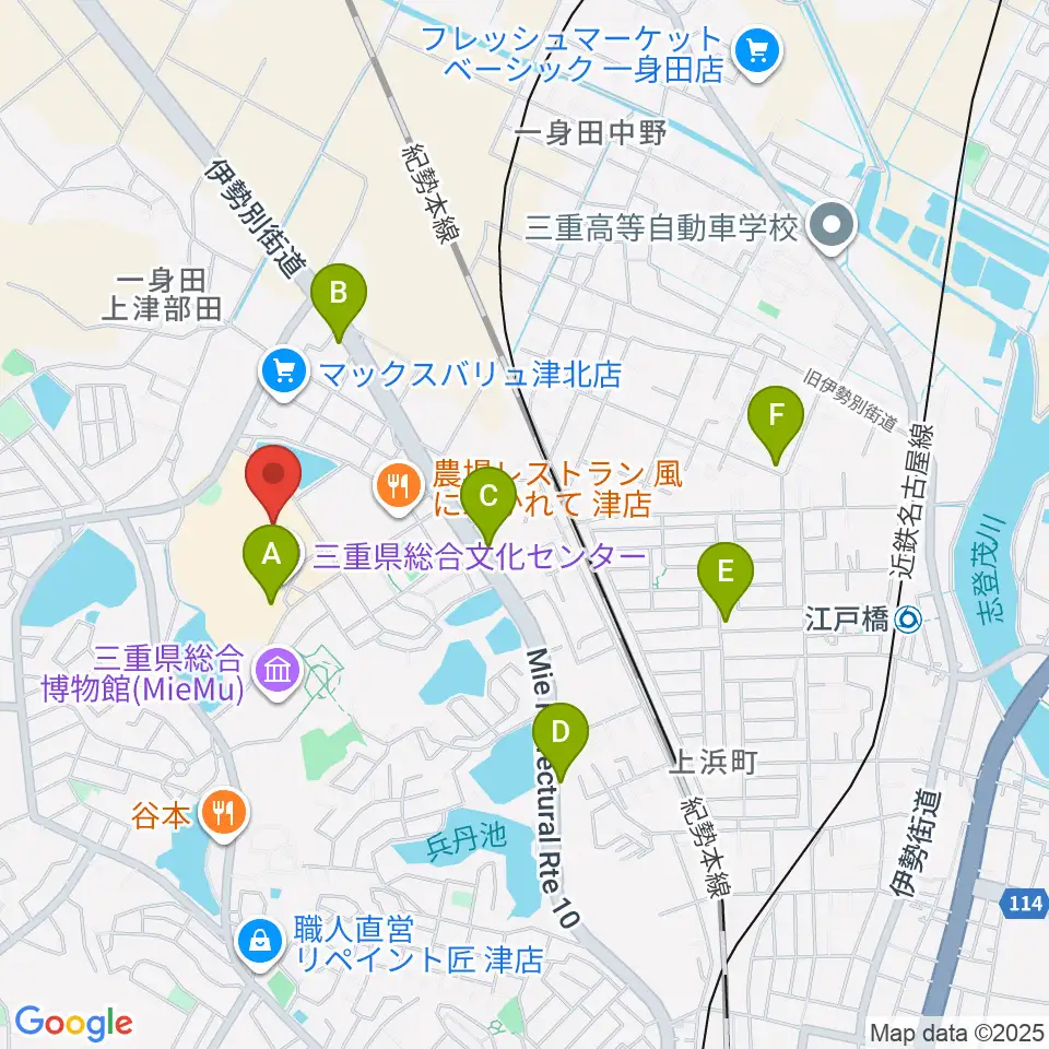 三重県文化会館周辺のカフェ一覧地図