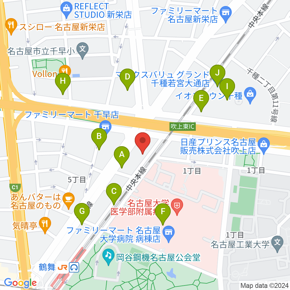 鶴舞DAYTRIP周辺のカフェ一覧地図