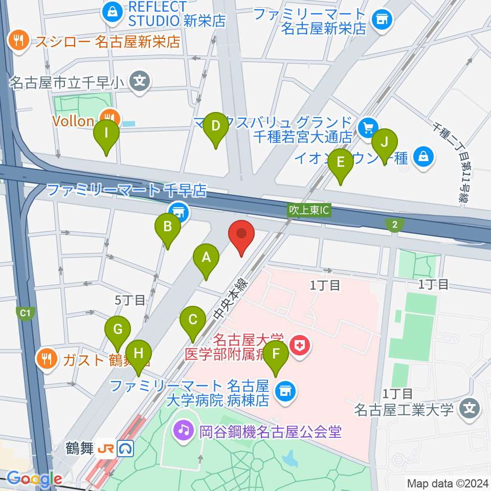 鶴舞DAYTRIP周辺のカフェ一覧地図