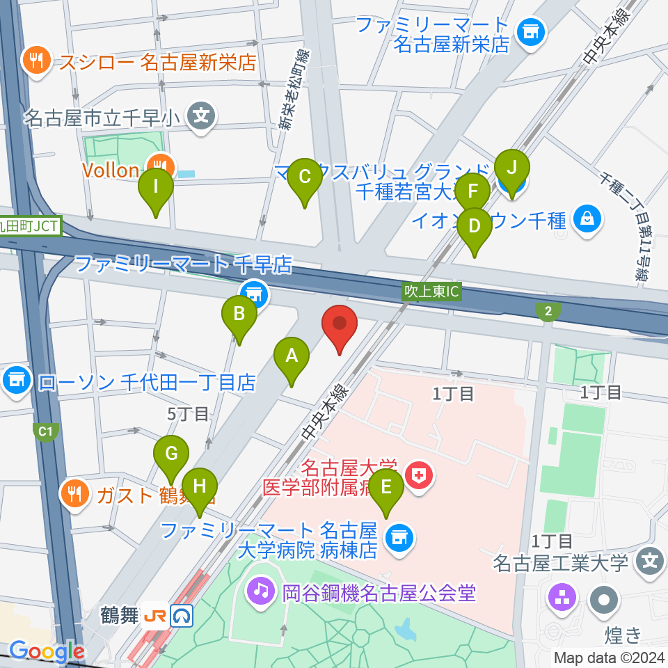 鶴舞DAYTRIP周辺のカフェ一覧地図