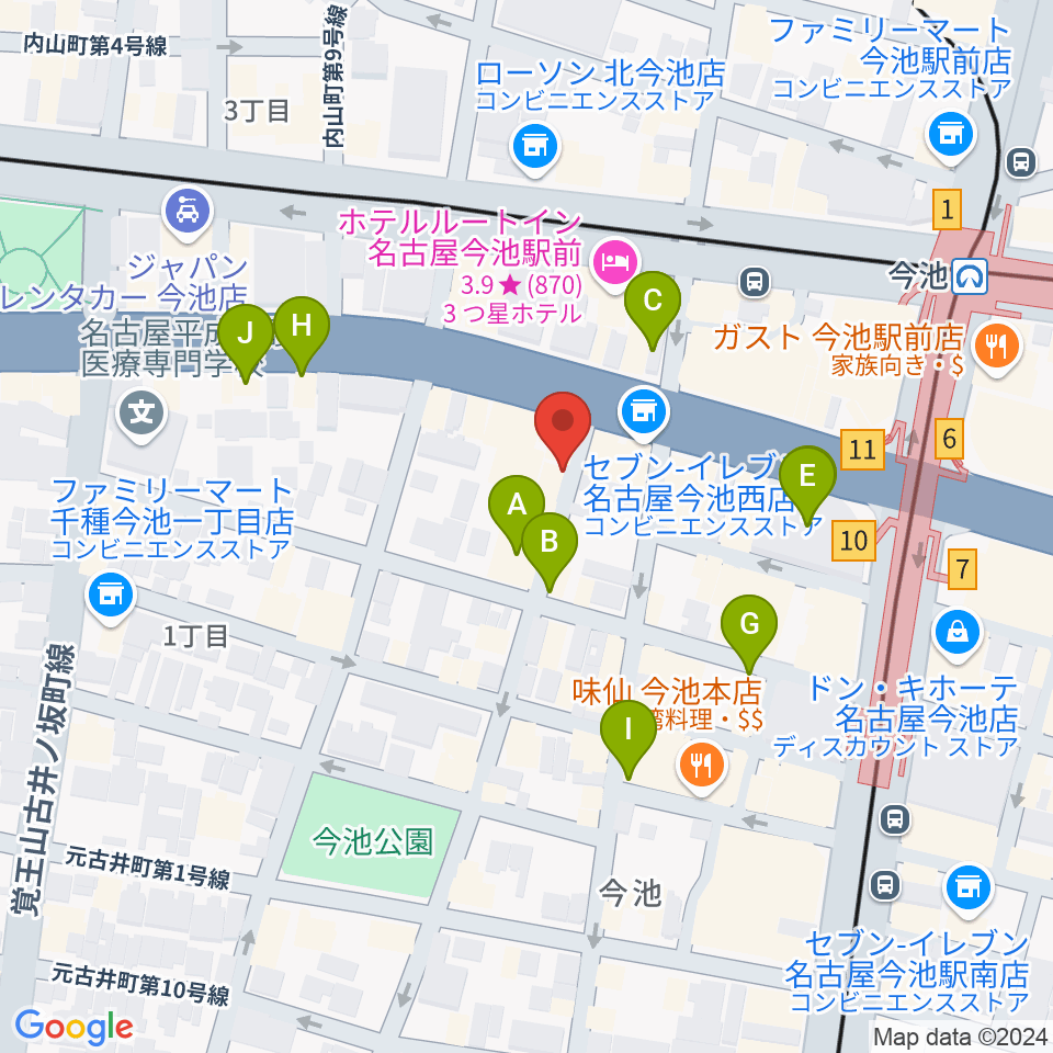 今池TOKUZO周辺のカフェ一覧地図