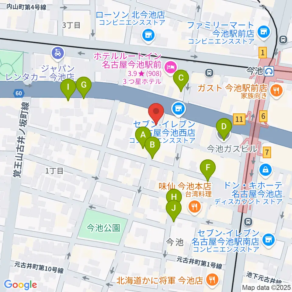 今池TOKUZO周辺のカフェ一覧地図