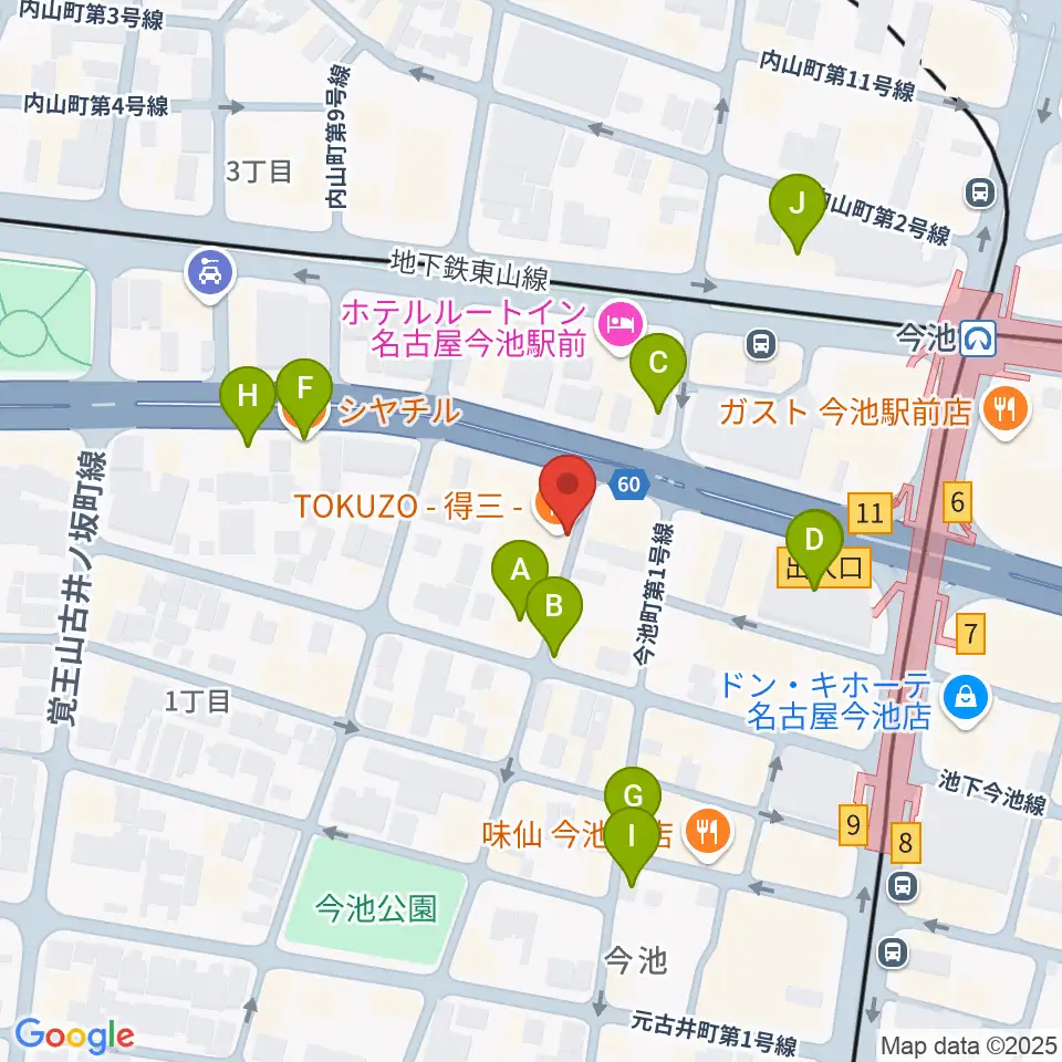 今池TOKUZO周辺のカフェ一覧地図