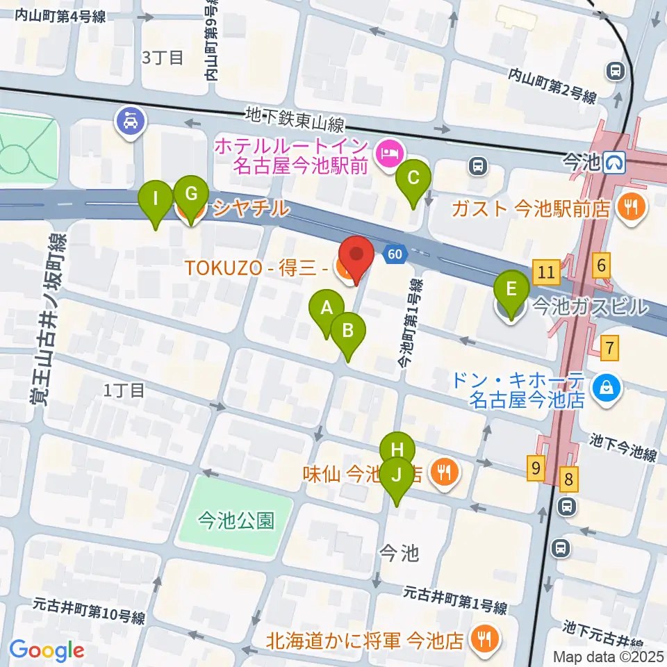 今池TOKUZO周辺のカフェ一覧地図