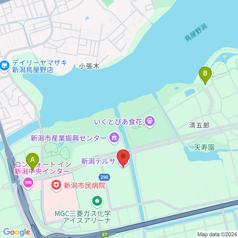 新潟テルサ周辺のカフェ一覧地図