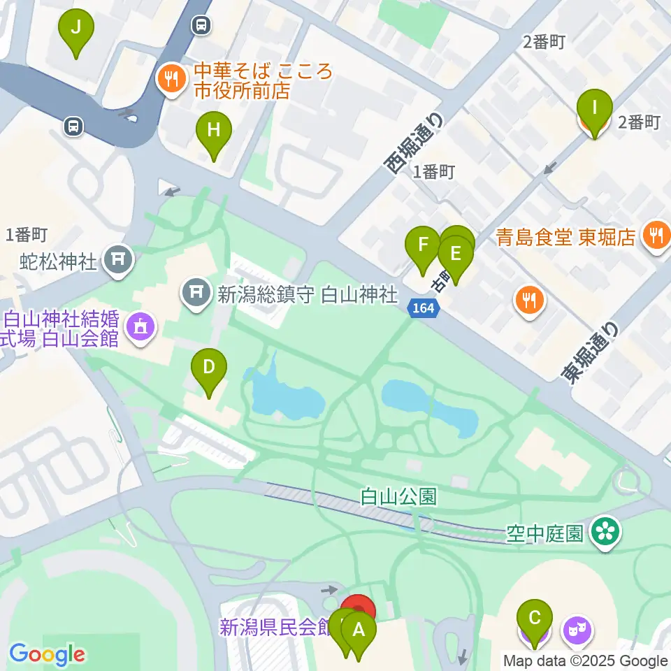 新潟県民会館周辺のカフェ一覧地図