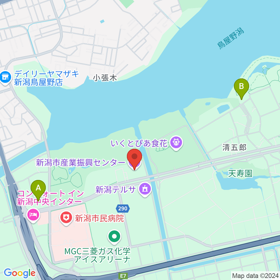 新潟市産業振興センター周辺のカフェ一覧地図