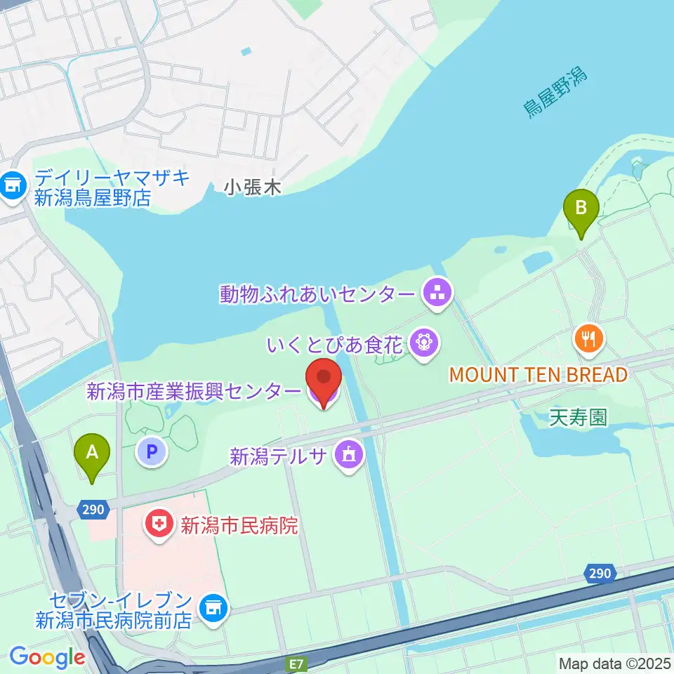 新潟市産業振興センター周辺のカフェ一覧地図