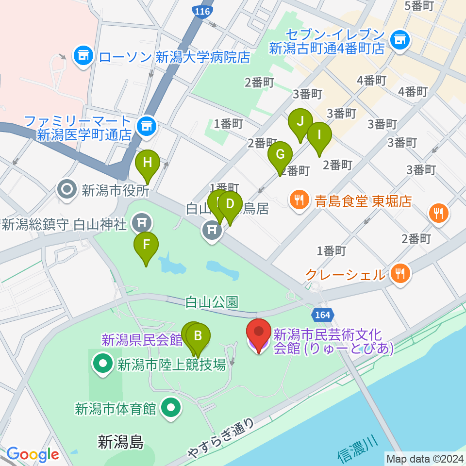 りゅーとぴあ 新潟市民芸術文化会館周辺のカフェ一覧地図