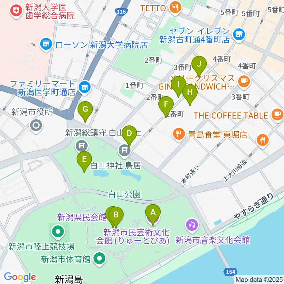 りゅーとぴあ 新潟市民芸術文化会館周辺のカフェ一覧地図