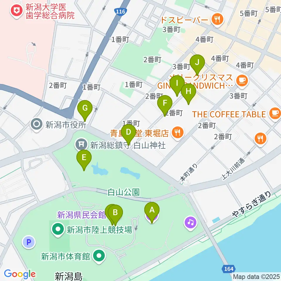 りゅーとぴあ 新潟市民芸術文化会館周辺のカフェ一覧地図