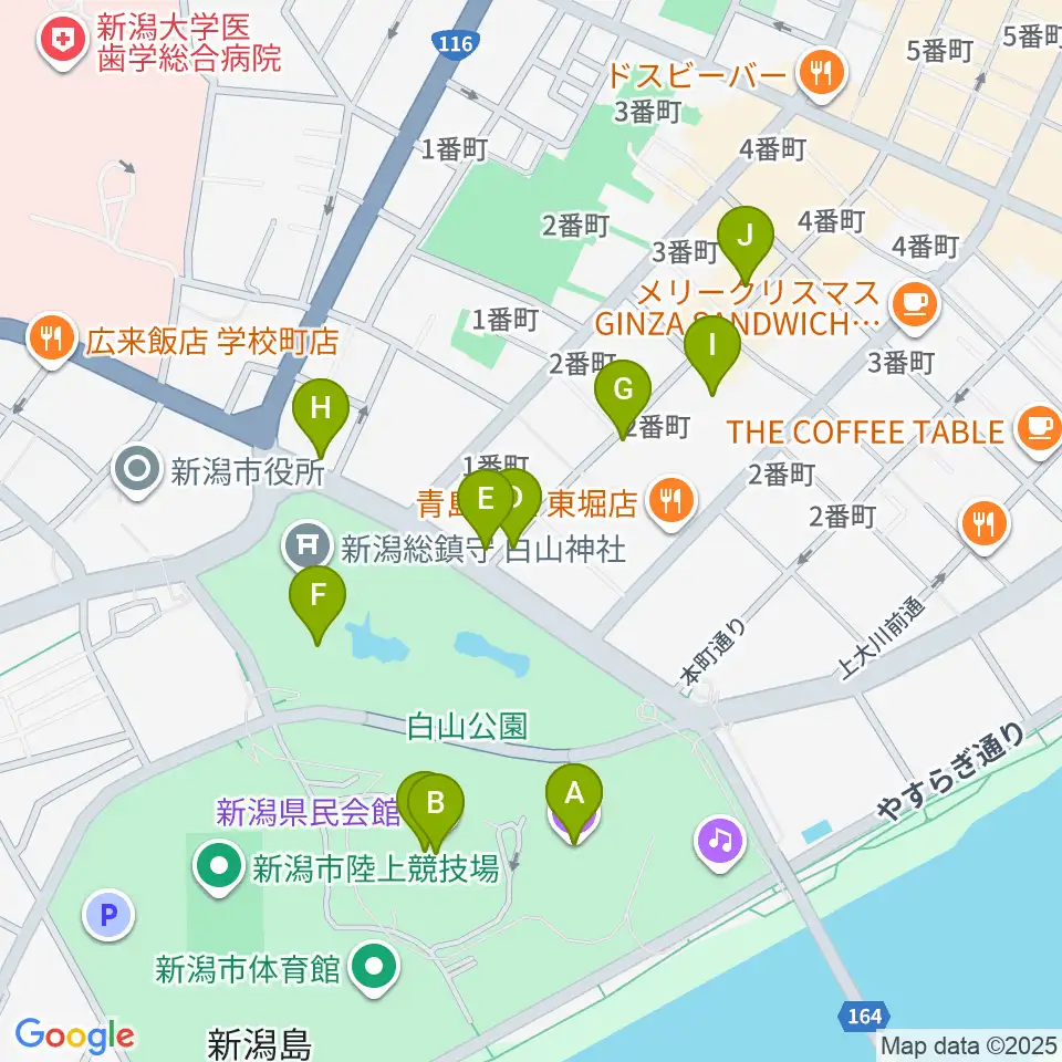 りゅーとぴあ 新潟市民芸術文化会館周辺のカフェ一覧地図